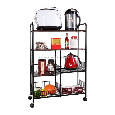 China Modern 4 Tier Folding Kitchen Fruit Vegetable Cart Trolley With Baskets for sale