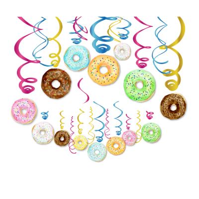 China 350g and 15dmm Card Sides Printing XL007 Aluminum Donut Party Ensures Party Room Decoration Swirl Hanging for sale