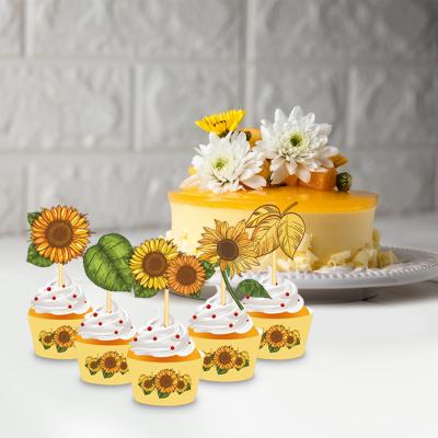 China Promotion WB061 20 Pcs Sunflower Theme Cake Dessert Decoration Surrounding 20 Card for sale