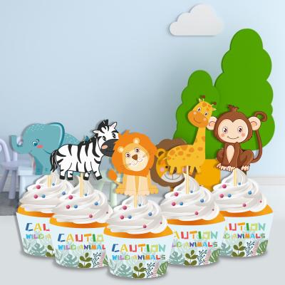 China Promotion WB065 20Pcs Jungle Zoo Theme Desserts Baking Decoration Cake Inserting Card Edge for sale