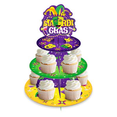 China DT015 Party Use Party Decorations 3 Tier Cake Stand Mardi Gras Corrugated Cupcake Party Stand for sale