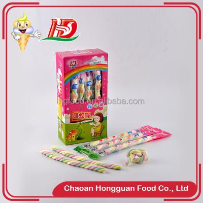 China New Normal Soft Colorful Cotton Candy Marshmallow Long Twisted Candy for sale