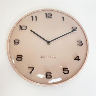 China Art Decor Living Room Art Clock With 12 Inch 3D Numbers Modern Fashion Plastic Quartz Wall Clock Covered Arched Glass For Home Decor for sale