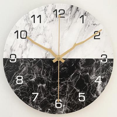 China Creative MDF Wall Clock Modern Marble Dial Design 10 Inch Decoration Clock For Gift for sale