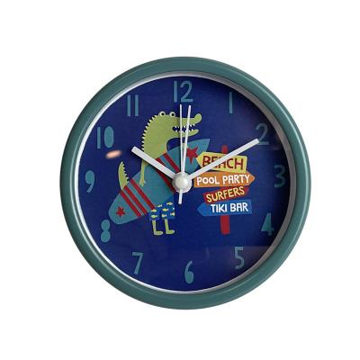 China Art Decor Small Table Clock Metal Frame Cartoon Dial Design Table Alarm Clock For Kids Room for sale