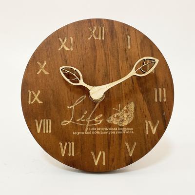 China Creative Vintage Design Desk Clock Laser Cut Vintage Style Wooden Table Clock for sale