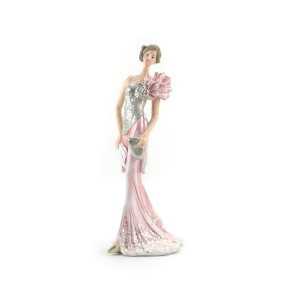 China Elegant Art Deco 12.5inch Pink Girl Resin Sculpture Ornament Home Accessories for sale