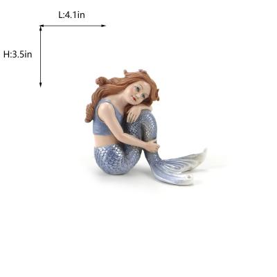 China Home Decor Table Statues Princess Resin Ornament Small Aquarium Garden Micro Landscape Decoration 3.5 Inch Mermaid Decorative Statue (Blue) for sale