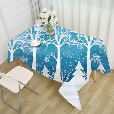 China New Customized Fresh Designed Waterproof Polyester Jacquard Tablecloth Winter Snow Scene Christmas Elks Table Mat Wholesale for sale