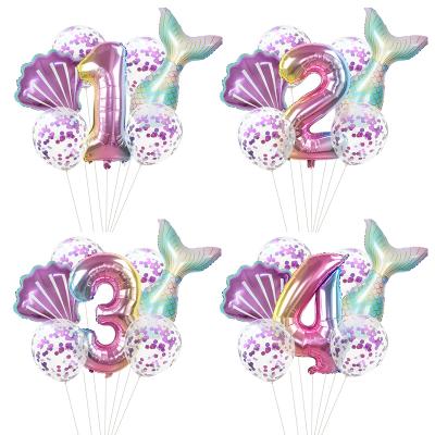 China Toy Wholesale Number Mermaid Kids Birthday Party Balloon Gift For Party Decoration Set for sale