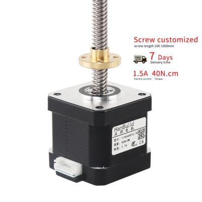 China HanBuild 42 steel screw motor nema17 1.5A 40N.CM 17hs4401S-T8 300mm 42 1.8 degree customizable for 3D printer linear screw motor for sale