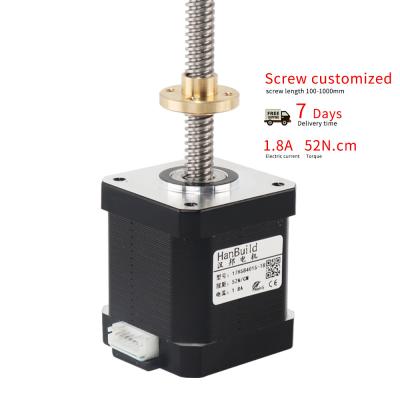 China HanBuild 1.8A 52N.CM screw nema17 stepper motor 17hs8401S-T8 300mm steel 1.8 degree customizable for cnc screw milling stepper motor for sale