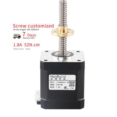 China HanBuild 1.8A 52N.CM screw nema17 stepper motor 17hs8401S-T8 300mm steel 1.8 degree customizable for cnc milling screw linear motor for sale