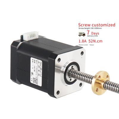 China HanBuild steel nema17 1.7A 70N.CM 17hs6401S-T8 300mm stepper motor Customizable 1.8 degree screw for 3D printer screw linear motor for sale