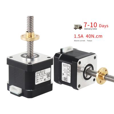 China Customizable HanBuild 42 1.8 degree steel screw motor 1.5A 40N.CM 17hs4401S-T8 200mm for cnc 3D printer linear screw motor nema17 for sale