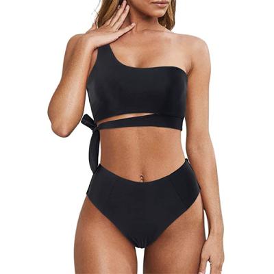 China QUICK DRY Women Two Piece Shoulder High Waisted Twist Lift Up Bikini Women's Bikini Swimwear for sale