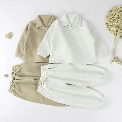 China New Designed Kids Casual Solid Color Cotton Long Sleeve Head 2 Piece Set Casual Babies Crop Baby Clothing Sets for sale