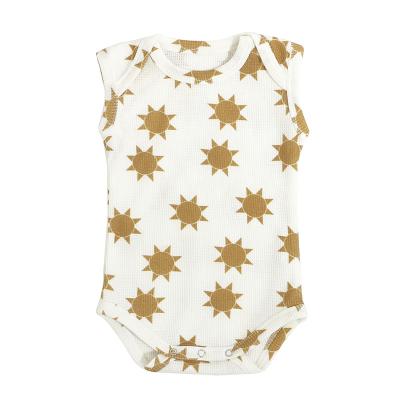 China Toddler Summer Clothing Long Sleeeves Low MOQ Custom Label Snap Button Sleeveless Soft Floral Waffle Baby Boudysuits for sale