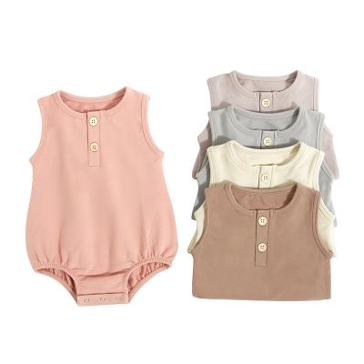 China New Design RTS Label Eco-Friendly Washable Breathable Custom Made Substantial Baby Clothes Summer Cotton Natural Organic Baby Sleeveless Sweatshirt Romper for sale