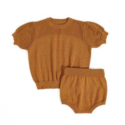 China 2023 Breathable Wholesale Girl Clothing Set 100% Cotton Spring Autumn Short Sleeve Baby Knit Clothes Set Kids Clothing Sets for sale