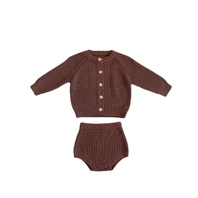 China Cozy Breathble Autumn Kids Sweater Soft Cotton Factory Direct Knit CardiganLong Sleeve Shorts 2 Pcs Toddler Girl Clothes Sets for sale