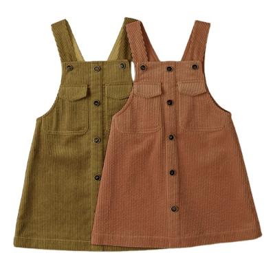 China Factory Kids Breathable Clothes Fashion Summer Dress Style Baby Suspender Corduroy Fabric Sleeveless Causal Girls Dress for sale