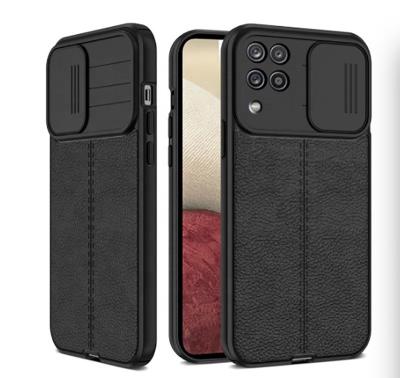 China Litchi Pattern Leather Shockproof Case For Samsung Galaxy A12 A22 Camera Push-Pull Protection For Samsun A02 M12 M32 for sale