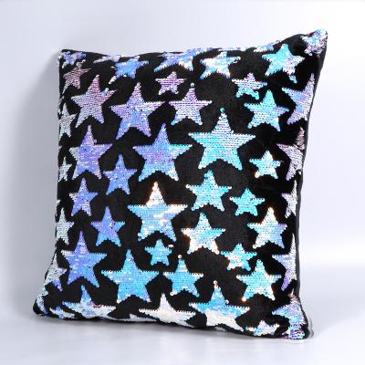 China Lovely Modern Design Christmas Stars Decoration Black Furry Sequined Home Cushion Square Decorative Pillow For Room for sale