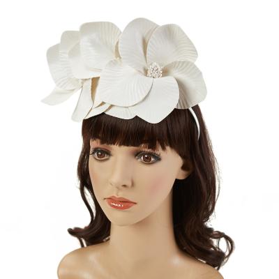 China Beautiful Fashion Double Orchid Giant Snow White Flower Headband Giant White Flower Headband For Bridal Wedding Party for sale