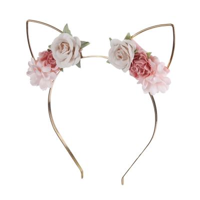 China 2021 Large flower girls ear cat headband floral headband hair band sweet wedding wholesale sweet wreath for sale