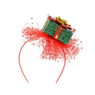 China High Quality Lovely Christmas Green Gift Shaped With Red Flower Headband For Female for sale