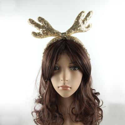 China New Design Lovely Christmas Hairband Gold Glitter Antler Headband For Kids Hair Accessories for sale