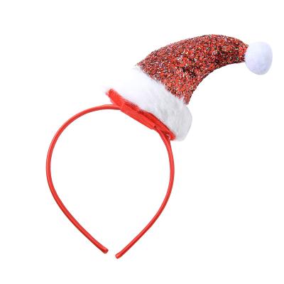 China Wholesale Lovely Christmas Hat Headband Glitter Accessories Christmas Headband For Kids Party Headband for sale