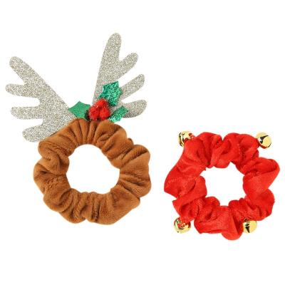 China Hot Lovely New Christmas Elk Horn Bell Plush Luminous Hair Scrunchies For Party Hair Ornaments for sale