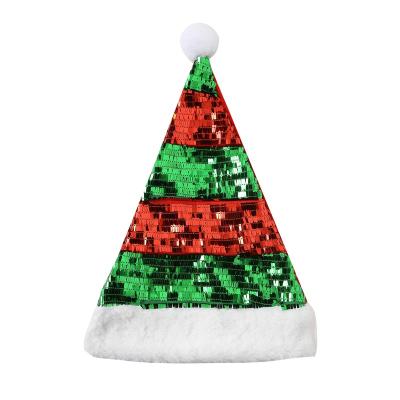 China Beautiful New Design Style Christmas Pompom Christmas Hat Red And Green Santa Sequin Hat Red And White Hat for sale