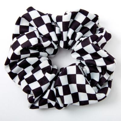 China Beautiful New Design Hair Bow Tie Custom Black And White Gingham Hair Scrunchies For Women Girls for sale