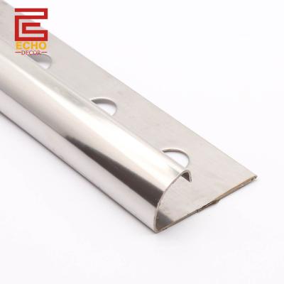 China Bullnose Silver Stainless Steel Tile Trim 2.5m Metal Shower Tile End Trim for sale