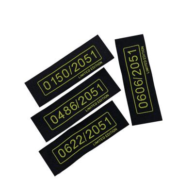 China Wholesale Custom Woven Number Private Logo Woven Number Label T-shirt Underwear Private Black Washable Apparel Labels Viable for sale