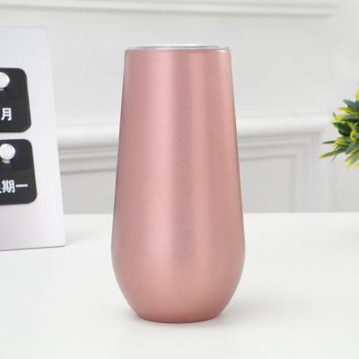 China Sustainable 6oz Stainless Steel Stemless Insulated Champagne Flutes Wine Tumbler Wine Glass Rose Gold for sale