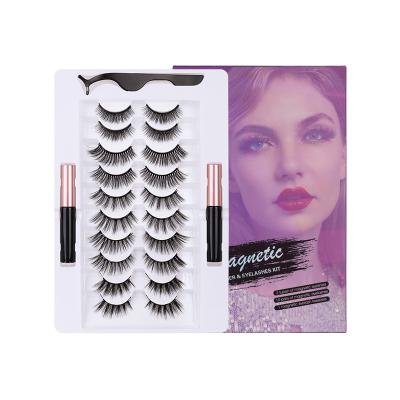 China Natural Wholesale Private Label Long Magnetic Eyeliner Lashes Kit 10 Pairs Eyelashes Set for sale