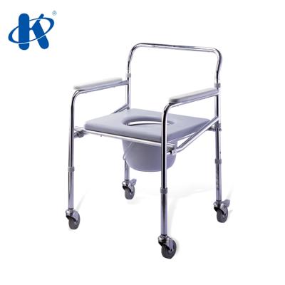 China Steel Commode Wheelchair KY697 Fixed Gray Plastic Armrest Steel Commode Wheelchair China Made Manual Wheelchair Steel Folding Commode Chair for sale