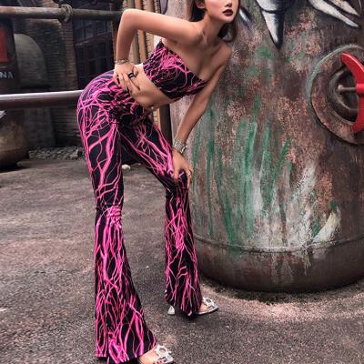 China Women Tube Crop Breathable Main Two Pieces Fashion Floral Pants Sets 2021 New Outfit Sets for sale