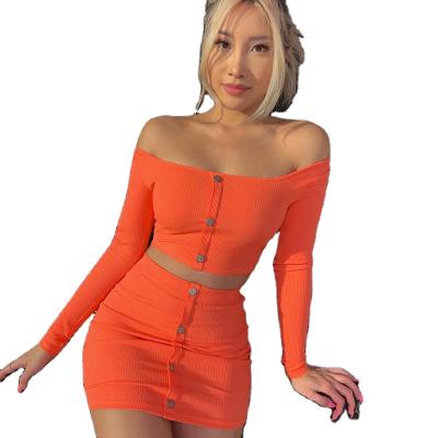 China QUICK DRY Women Fashion Long Sleeve Crop Top Skirt Sets Lower Front Part Wear Solid Plain Casual Sets for sale