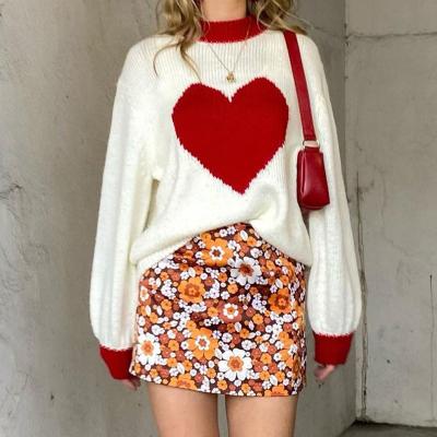 China Breathable Cute Patchwork Heart Patchwork Long Sleeve Sweater Fashion Top Women's Oversized Clothes for sale