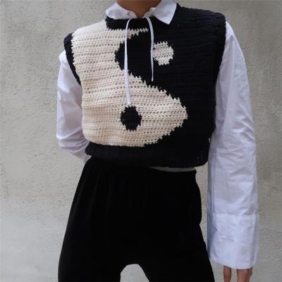 China Y2k Women's Viable Crop Patchwork Sweater Vest Streetwear Color Block Top Shirts Black White for sale