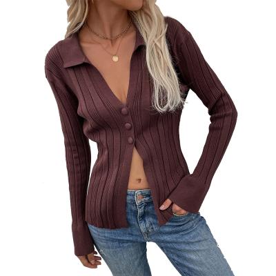 China Anti-pilling Women's Long Sleeve Button Down Vee Neck Classic Sweater Knit Cardigan for sale