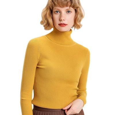 China Anti-pilling 2021 Turtle Neck Long Sleeve Knitted Wool Knitted Autumn Winter Thick Lapel Sweater Woman for sale