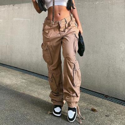 China QUICK DRY Khaki Solid Loose Cargo Pants Women Waist Vintage 90s Grunge Hippie Bottoms Pants for sale