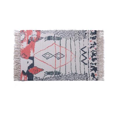 China Nordic Wholesale Moroccan Washable Weave Fringe Print Cotton Kilim Flat Blanket For Bedside for sale