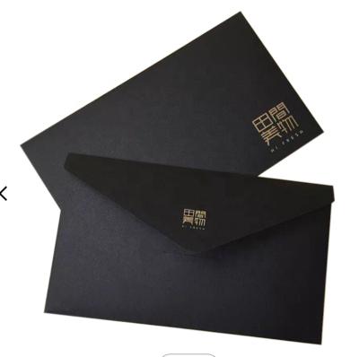 China Business Envelope Customized Gold Stamping Or Embossed UV Logo Printing Black Business Paper Envelope for sale